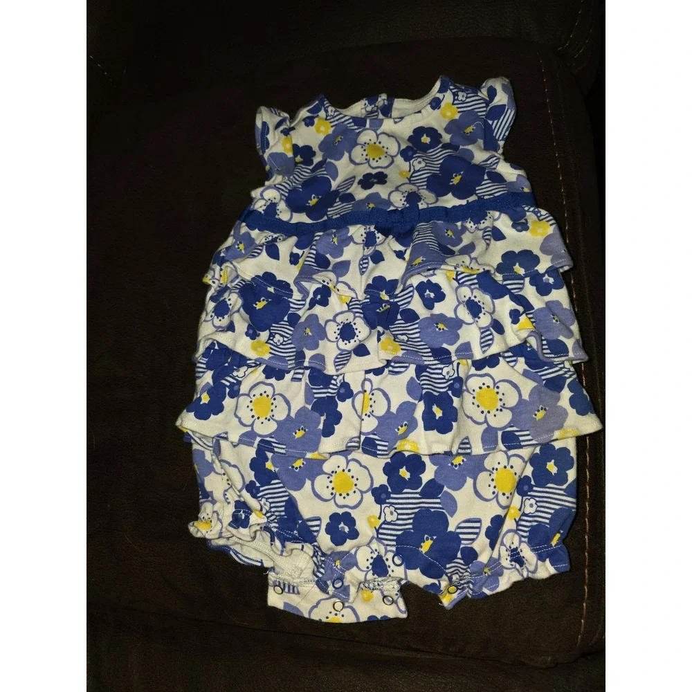 Gymboree layette‎ line baby girl blue floral bubble romper size 6 12 months